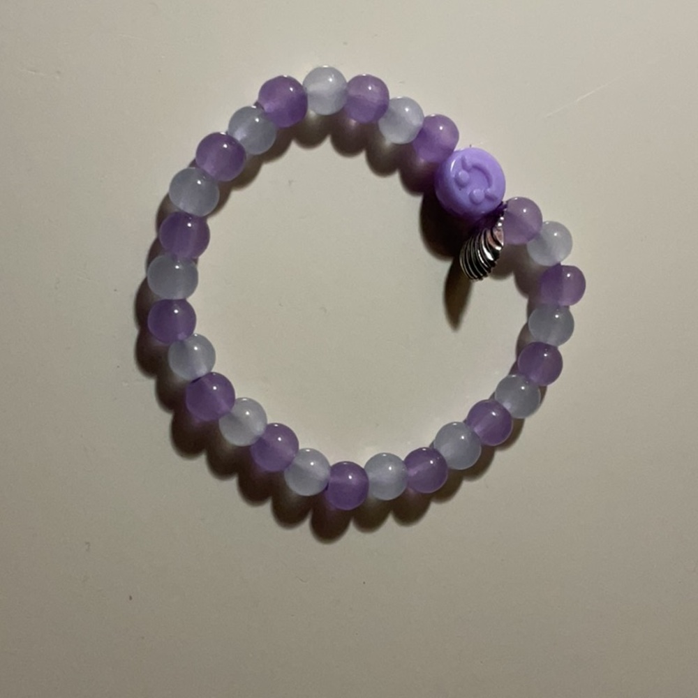 Purple and White Beaded Bracelet